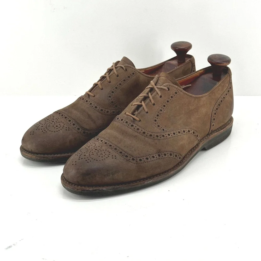Vintage Walk-Over Shoes Men 9 D Wingtip Oxford Brown Nubuck Leather Brogue Dress